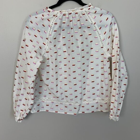 J. Crew Point Sur Cream Colored Popover Metallic Clip Dot Size Small - Picture 10 of 11